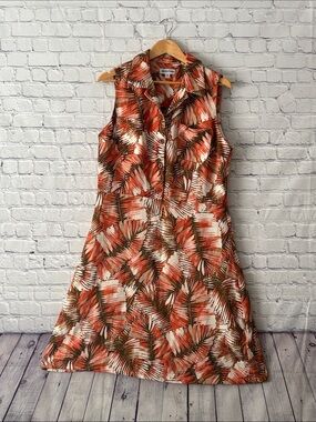 Shelby & Palmer Orange and Cream Palm-Print Midi Dress